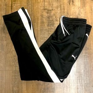 Black Puma Sweatpants With White Stripe Down Legs